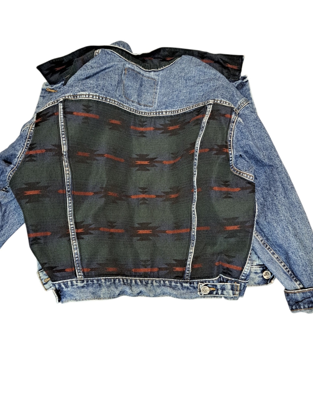 Levi’s Vintage XL Denim Trucker Jacket Southwestern Aztec Fabric Panels 70598 - Picture 6 of 14